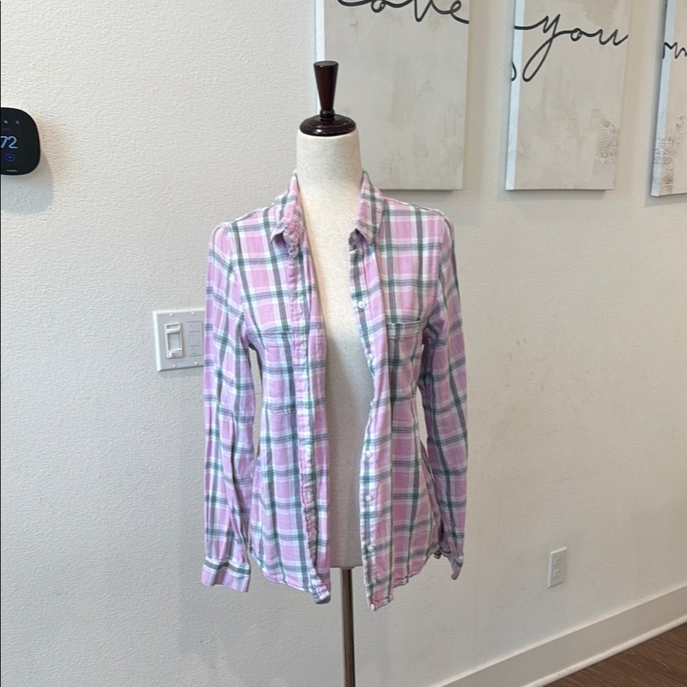 Pink Plaid Button-Down Flannel Shirt - Women's